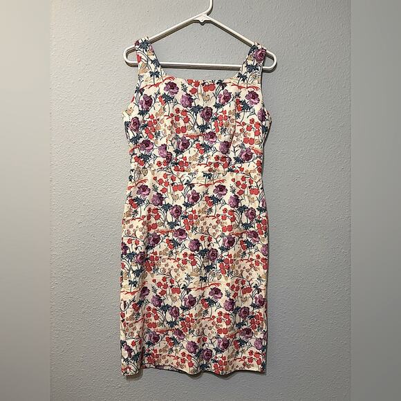 Ann Taylor Floral Multicolor Red Purple Blue Spring Dress - Picture 2 of 8